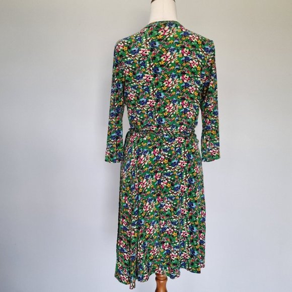 Review Multicolour Floral Jersey 3/4 Sleeve Wrap Dress Size 12 - Picture 5 of 7
